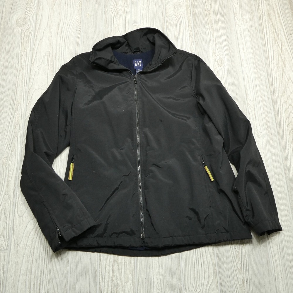 VINTAGE Gap Jacket Womens Large Black Nylon Full Zip Pockets Fleece Lined